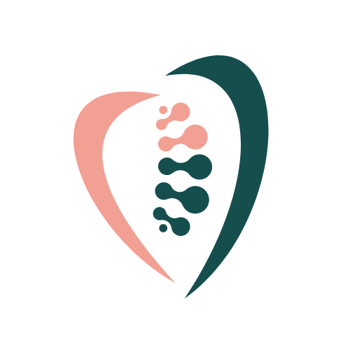 Heart-shaped physiotherapy logo with stylized spine